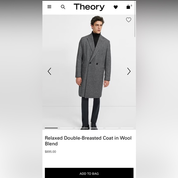 NWT 100% Wool THEORY Kensington Charcoal Pea Coat. Size Large. $895 at Nordstrom - Picture 7 of 8